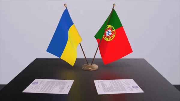 Portugal Ukraine Flags Politics Meeting Illustration — ストック写真