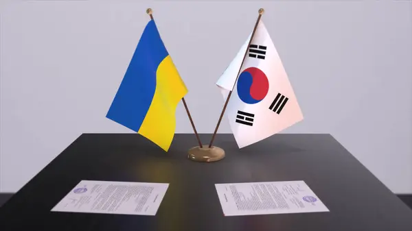 South Korea Ukraine Flags Politics Meeting Illustration — Stock Fotó