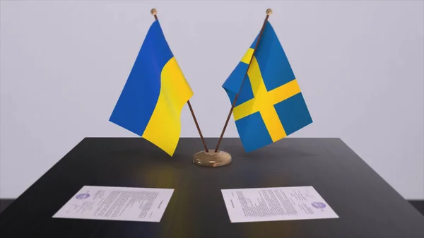 Svédország Ukrajna Zászlók Politikai Találkozó Illusztráció — Stock Fotó