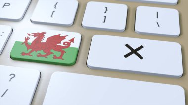 Galler Ulusal Bayrak ve Çapraz veya Düğmesiz 3D Görüntü.