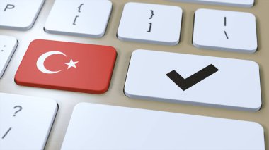 Türkiye Ulusal Bayrak ve Denetim İşareti veya Evet Tuşu 3D Görüntü.