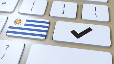 Uruguay Ulusal Bayrak ve Hesap İşareti veya Evet Düğmesi 3D Görüntü.