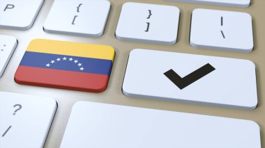 Venezuela Ulusal Bayrak ve Çek İşareti veya Evet Düğme 3D Görüntü.