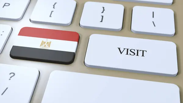 Stock image Egypt National Flag and Text Visit on Button. Visit Country 3D Illustration.