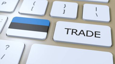 Estonya Ülke Bayrak ve Ticaret Metni Düğme 3 Boyutlu Resimler.