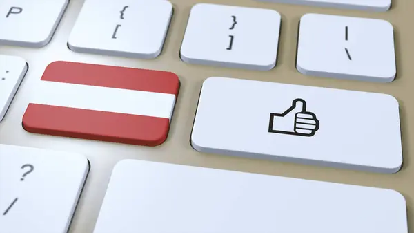 stock image Austria Flag and Yes or Thumbs Up Button. 3D Illustration.