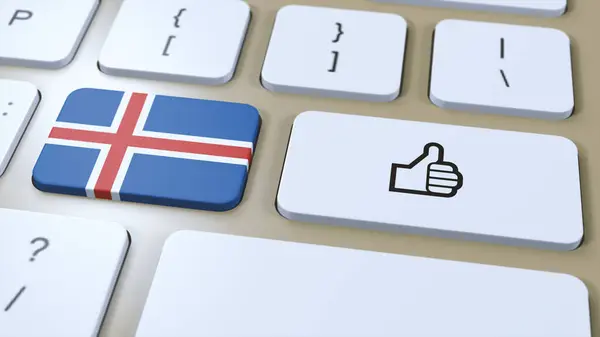 stock image Iceland Flag and Yes or Thumbs Up Button. 3D Illustration.