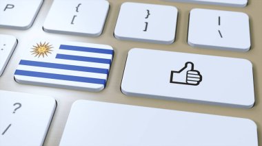 Uruguay Bayrağı ve Evet ya da Başparmaklar Yukarı Düğmesi. 3B Görüntü.