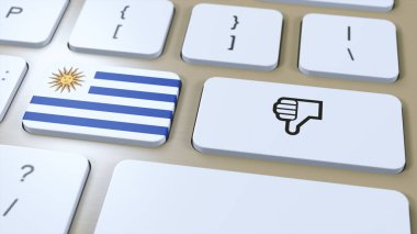 Uruguay Bayrağı ve Hayır ya da Baş Parmakların Aşağı Düğmesi. 3B Görüntü.