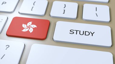 Kır Konsepti 'nde Hong Kong Çalışması. Bayrak ve Metin 3B Görüntü.