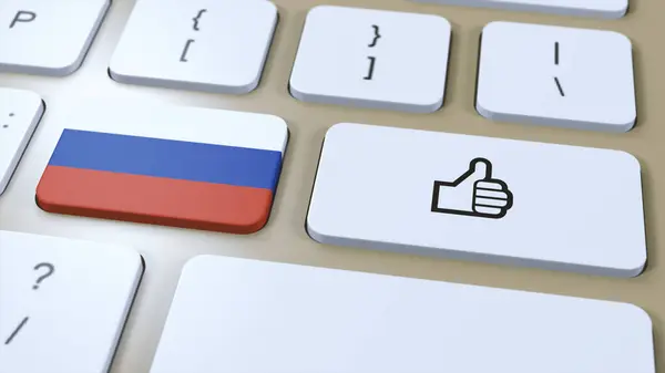 stock image Russia Flag and Yes or Thumbs Up Button. 3D Illustration.