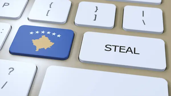 stock image Kosovo National Flag and Text Steal on Button 3D Illustration.