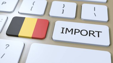 Belçika İthalat 3D Resim. Ülke Bayrağı ve Düğmesi.