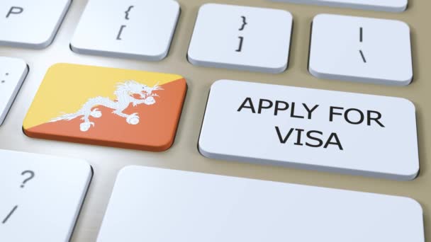不丹申请签证概念 悬挂国旗的国家或政府签证 — 图库视频影像