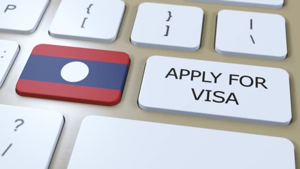 Laos Demander Visa Concept Visa Pays Gouvernement Avec Drapeau National — Video