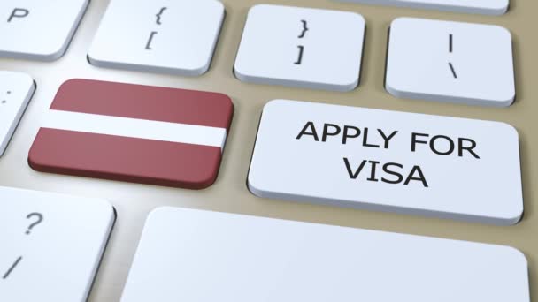 拉脱维亚申请签证概念 悬挂国旗的国家或政府签证 — 图库视频影像