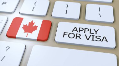Kanada, Visa Konsepti için başvurun. Düğmeye bas 3 boyutlu resim. Ulusal Bayrak ile Ülke veya Hükümet için Vize Başvurusu.
