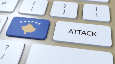 Kosova Ülkesi Ulusal Bayrak ve Metin Saldırısı. Savaş Konsepti.