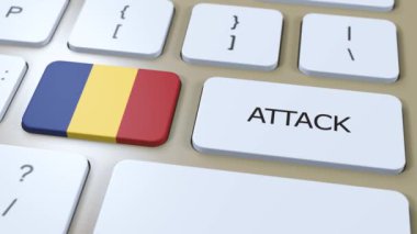 Romanya Ülke Ulusal Bayrağı ve Metin Saldırısı. Savaş Konsepti.