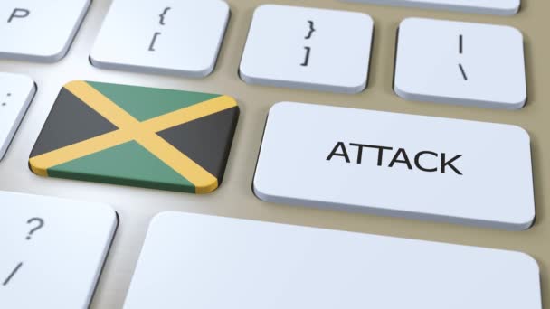 Jamaica Country National Flagge Und Text Angriff Auf Button Kriegskonzept — Stockvideo
