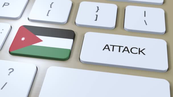 Jordaniens Nationalflagge Und Text Attacke Auf Button Kriegskonzept — Stockvideo