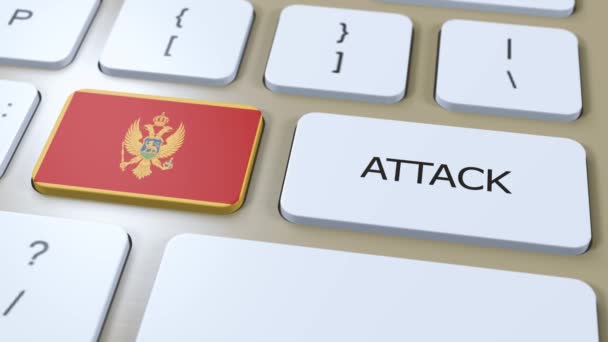 Montenegro Land National Flag Och Text Attack Knappen Krigskoncept — Stockvideo