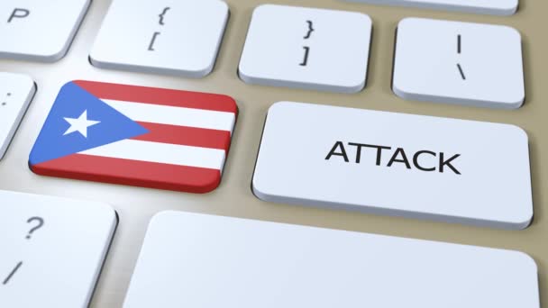 波多黎各国家国旗和文字攻击按钮 战争概念 — 图库视频影像