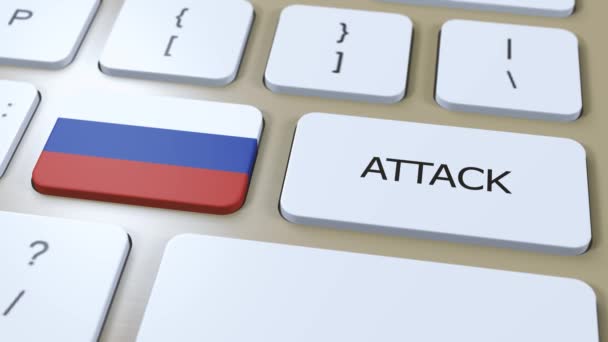 俄罗斯国旗和文字攻击按钮 战争概念 — 图库视频影像