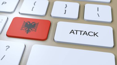 Arnavutluk Ülke Ulusal Bayrağı ve Metin Saldırısı. 3D Savaş Resimleri.