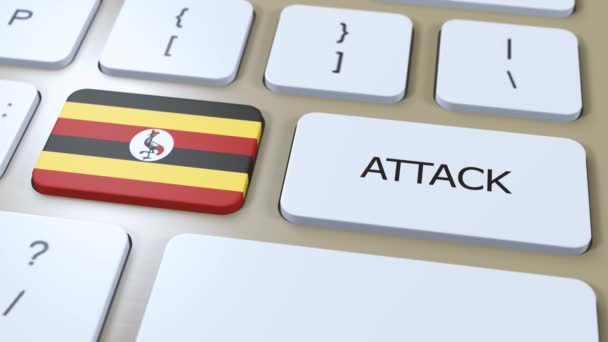 乌干达国旗和文字攻击按钮 战争概念 — 图库视频影像