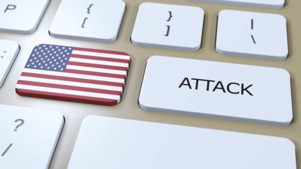 Usa Nationalflagge Der Vereinigten Staaten Und Text Angriff Auf Button — Stockvideo