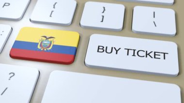 Ekvador Ulusal Bayrağı ve Text Buy Biletli Button. Seyahat Konsepti.