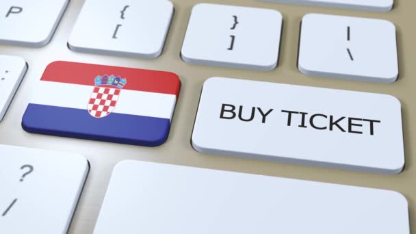 クロアチア国旗とテキスト購入チケット付きボタン トラベルコンセプト — ストック動画