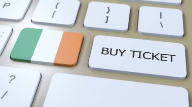 İrlanda Ulusal Bayrağı ve Metin Satın Alma Biletli Düğme. Seyahat Konsepti.