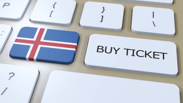 Island Nationalflagge Und Schaltfläche Mit Text Ticket Kaufen Reisekonzept — Stockvideo