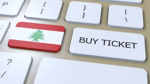 Libańska Flaga Narodowa Przycisk Biletem Zakup Tekstu Pojęcie Podróży — Wideo stockowe