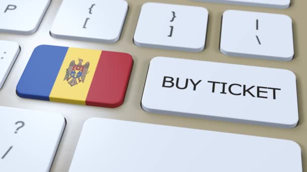 Moldavsko Národní Vlajka Tlačítko Textem Koupit Vstupenku Koncept Cestování — Stock video