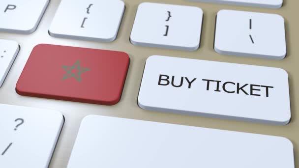 Bandeira Botão Nacional Marrocos Com Texto Comprar Bilhete Conceito Viagem — Vídeo de Stock