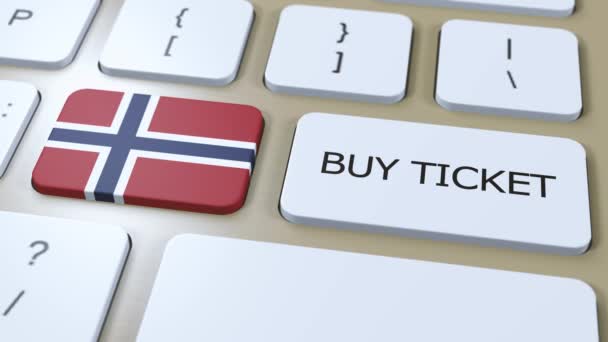 Норвежский Национальный Флаг Кнопка Текстом Купить Билет Концепция Путешествия — стоковое видео