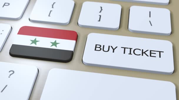 Сирія Національний Прапор Кнопка Текстом Купити Квиток Концепція Подорожей — стокове відео