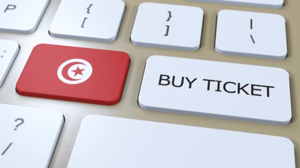Туніський Національний Прапор Кнопка Текстом Купити Квиток Концепція Подорожей — стокове відео