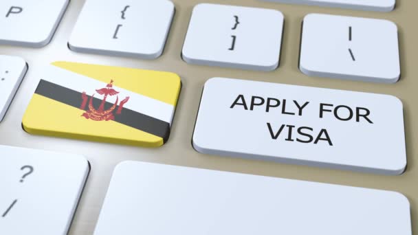 Brunei Demander Visa Concept Visa Pays Gouvernement Avec Drapeau National — Video