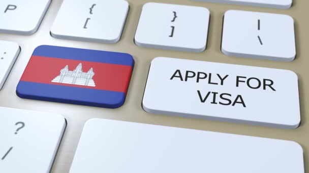 Camboja Candidatar Visa Concept Visto País Governo Com Bandeira Nacional — Vídeo de Stock