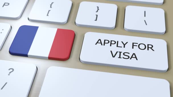 France Demander Visa Concept Visa Pays Gouvernement Avec Drapeau National — Video