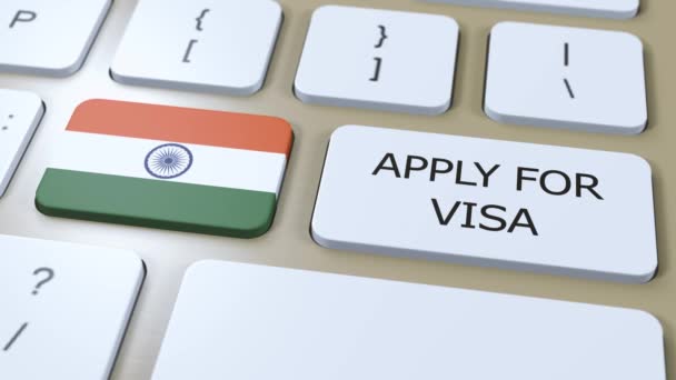 印度申请签证的概念 悬挂国旗的国家或政府签证 — 图库视频影像
