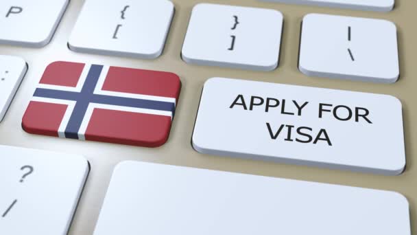 Норвегия Подает Заявление Получение Визы Виза Страны Правительства Государственным Флагом — стоковое видео