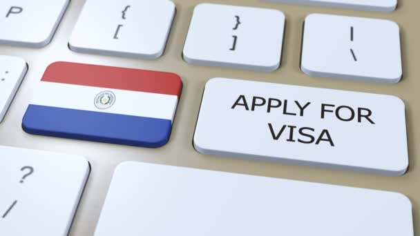 Paraguay Solicite Concepto Visa Visa País Gobierno Con Bandera Nacional — Vídeos de Stock