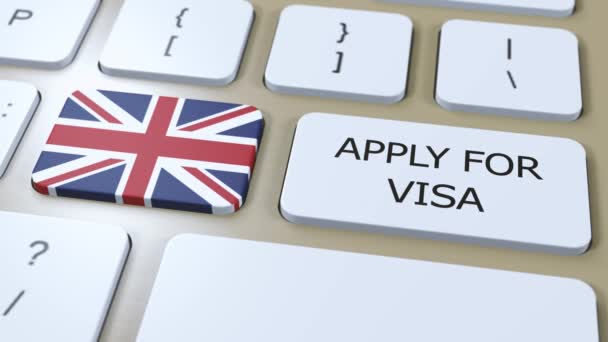 Reino Unido Candidatar Visa Concept Visto País Governo Com Bandeira — Vídeo de Stock