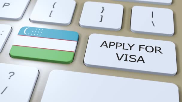 Ouzbékistan Demander Visa Concept Visa Pays Gouvernement Avec Drapeau National — Video