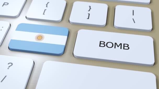 Argentiniens Nationalflagge Und Textbombe Auf Knopf Kriegskonzept — Stockvideo